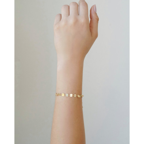 Pulseira Plaquinhas Redondas Flat 6 mm Banhado a Ouro 18K