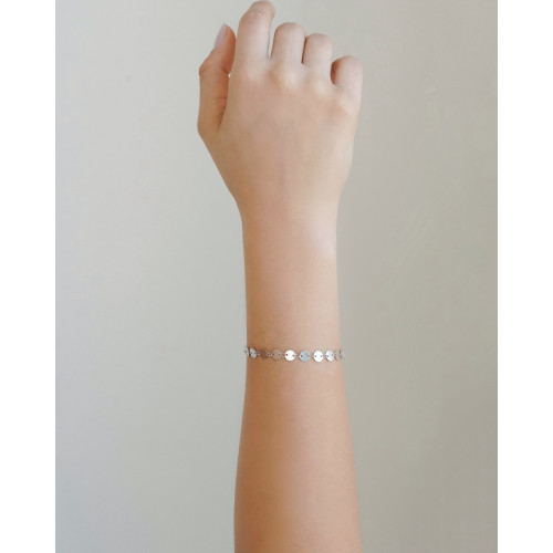 Pulseira Plaquinhas Redondas Flat 6 mm Ródio Branco