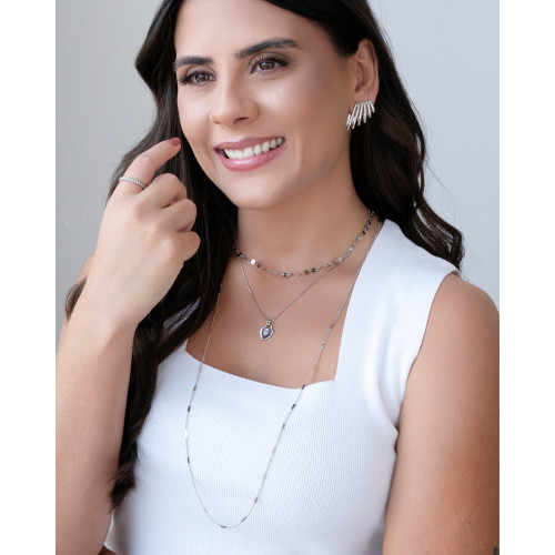 Gargantilha Plaquinhas Redondas 4 mm Ródio Branco