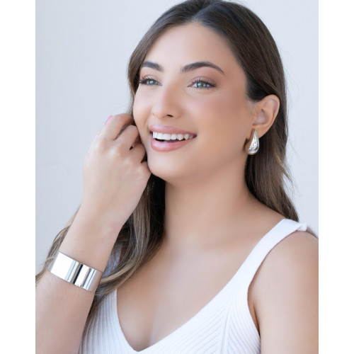 Brinco Gota Lisa 3.2 cm Ródio Branco