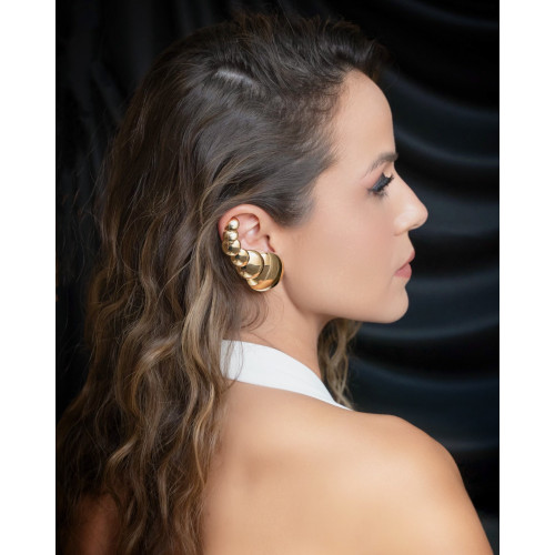 Ear Cuff Bolas Achatadas Banhado a Ouro 18K