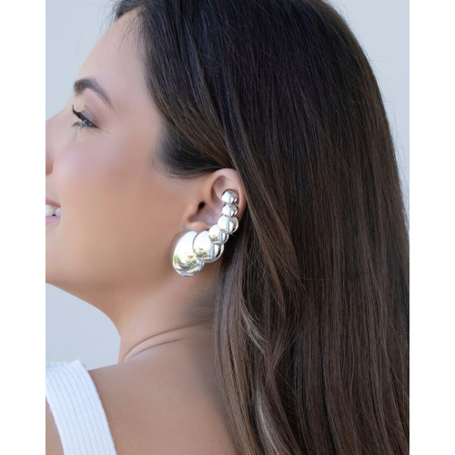 Ear Cuff Bolas Achatadas Ródio Branco