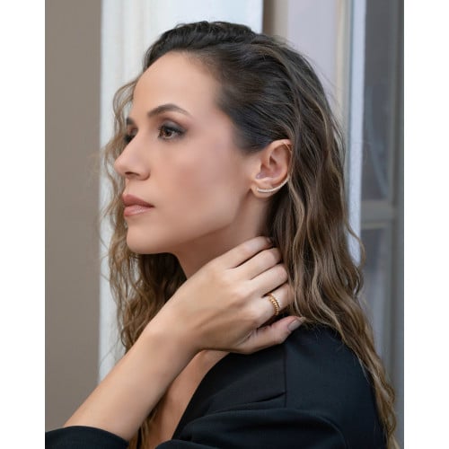 Ear Cuff Cravejado Cristal Banhado a Ouro 18K