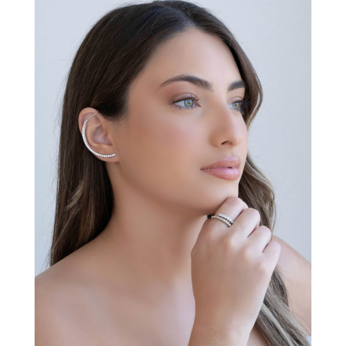 Ear Cuff Cravejado Cristal Ródio Branco