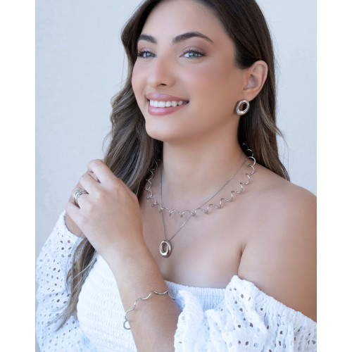 Bracelete Ondulado Ródio Branco