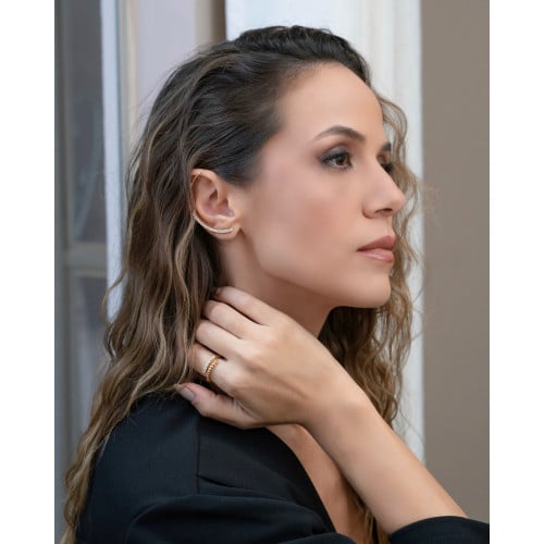 Anel Ajustável Cravejado Cristal Tamanho G Banhado a Ouro 18K