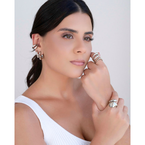 Anel Ajustável Liso Tamanho G Ródio Branco