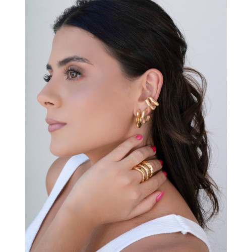 Anel Ajustável Três Filetes Liso Tamanho P Banhado a Ouro 18K