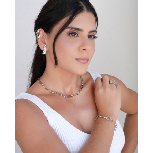 Pulseira Elos Ovais Ródio Branco