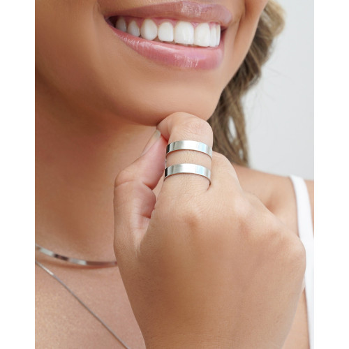 Anel Ajustável Dois Filetes Liso Tamanho G Ródio Branco