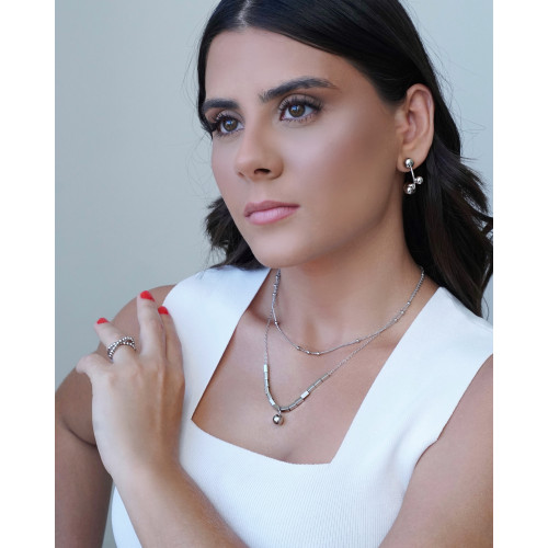 Anel Bolinhas em X Tamanho 15 Ródio Branco