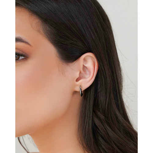 Brinco Argola Click Redonda Achatada Lisa 1.7 cm Ródio Branco