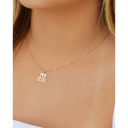 Gargantilha Elos Americanos I Love Dogs Banhado a Ouro 18K