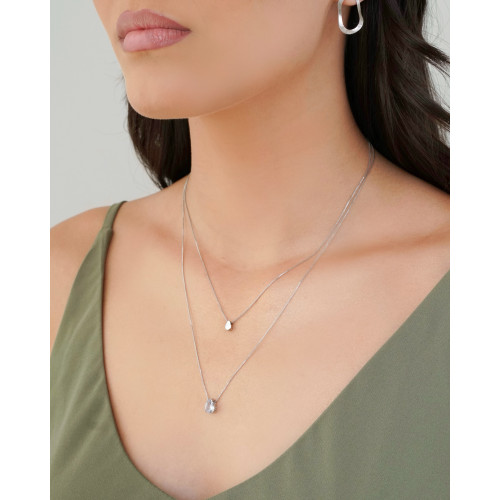 Gargantilha Dupla Veneziana Gota Lisa Cristal Ródio Branco