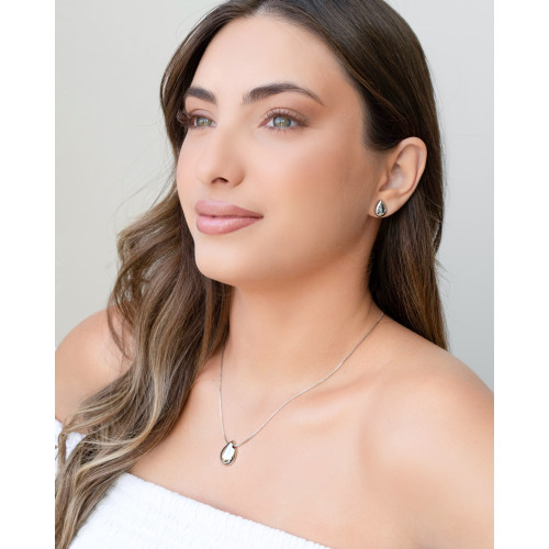 Conjunto Gota Lisa Ródio Branco