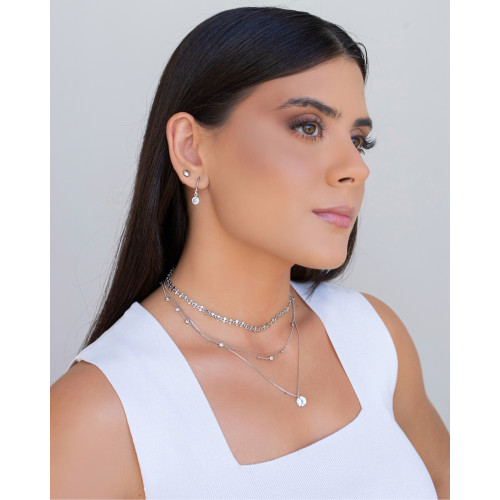 Gargantilha Veneziana Ponto de Luz Cristal Ródio Branco