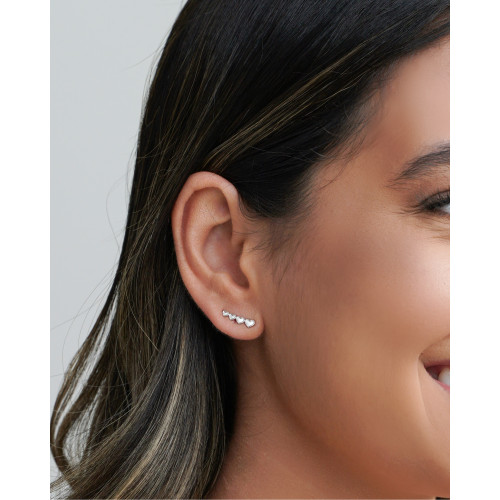 Ear Cuff Corações Ródio Branco