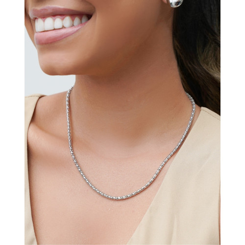 Gargantilha Malha Morango 3 mm Ródio Branco