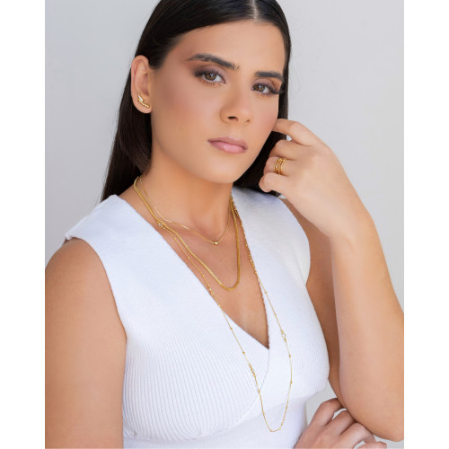 Anel Filetes Bolinhas Pontos de Luz Cristal Tamanho 22 Banhado a Ouro 18K