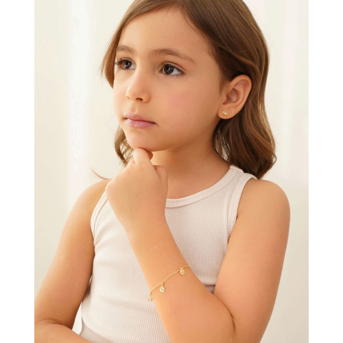 Brinco Infantil Redondo Ponto de Luz Cristal Banhado a Ouro 18K