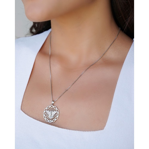 Gargantilha Pingente Espírito Santo Cravejado Zircônia Ródio Branco