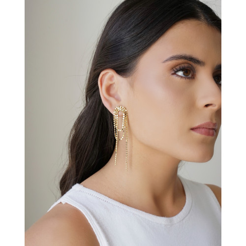 Brinco Franja Bolinhas Achatadas Banhado a Ouro 18K