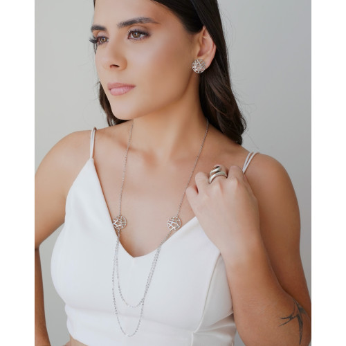 Brinco Redondo Entrelaçado Vazado Ródio Branco