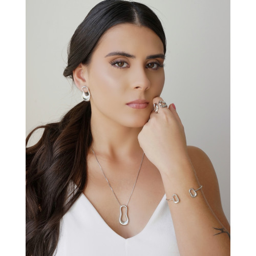 Anel Ajustável Orgânico Vazado Tamanho M Ródio Branco