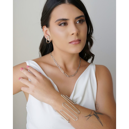 Bracelete Fio Ondas Ródio Branco