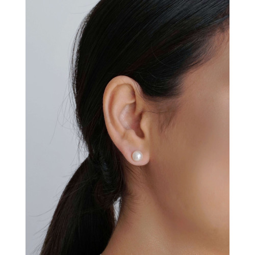 Brinco Pérola 8 mm Ródio Branco