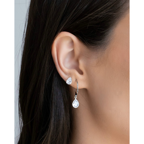 Brinco Gota Cristal Ródio Branco