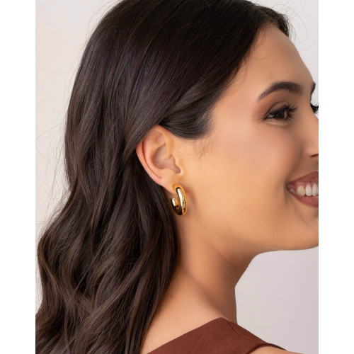 Brinco Argola Tubo Liso 2.6 cm Banhado a Ouro 18K