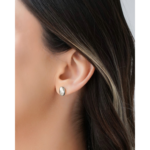 Brinco Oval Liso Ródio Branco