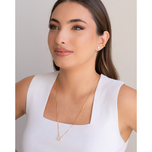 Escapulário Retângulos Cristal Banhado a Ouro 18K - 65 cm