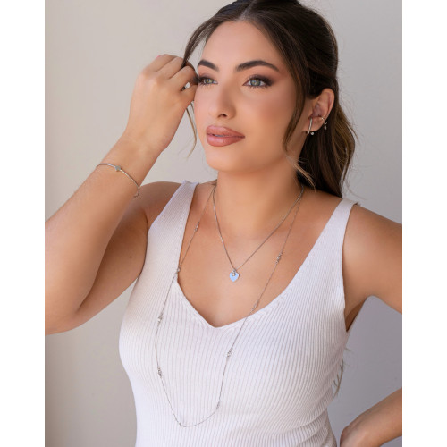 Gargantilha Longa Veneziana Ponto de Luz Cristal Ródio Branco - 80 cm