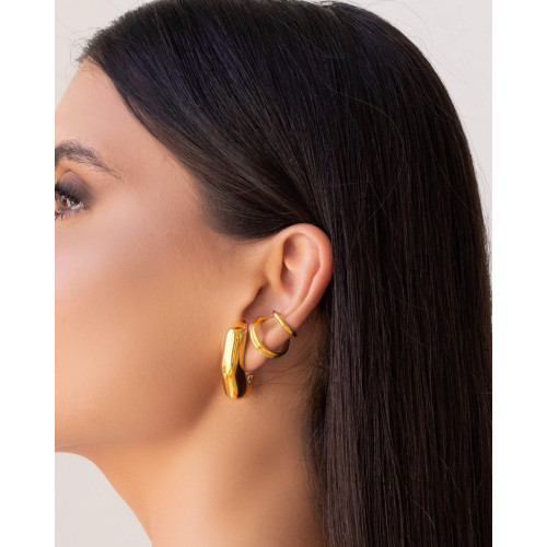 Ear Hook Geométrico Liso 3.2 cm Banhado a Ouro 18K