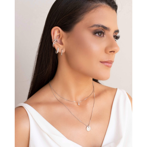 Brinco Argola Click Retangular Lisa 1.7 cm Ródio Branco