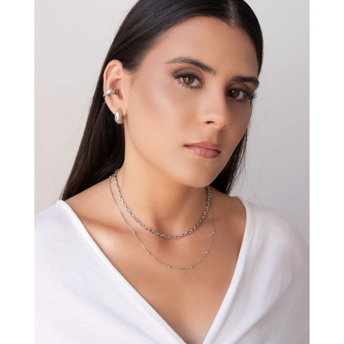 Gargantilha Veneziana Bolinhas Lisas Ródio Branco - 45 cm