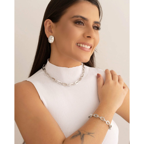 Choker Elos Ovais 9 mm Ródio Branco