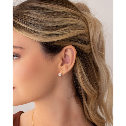 Brinco Fio Ponto de Luz Cristal 1.3 cm Banhado a Ouro 18K