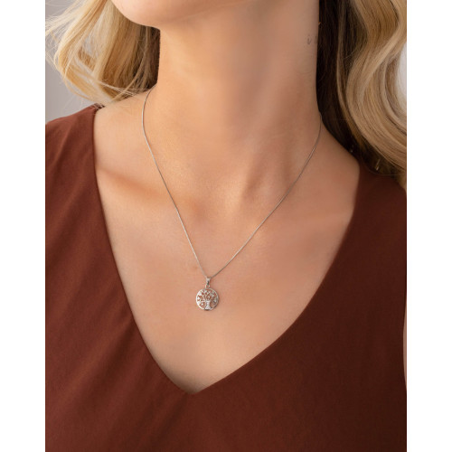 Gargantilha Árvore da Vida Cravejada Cristal Ródio Branco - 45 cm