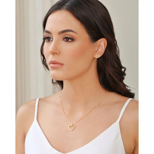 Gargantilha Veneziana Coração Cravejado Cristal Banhado a Ouro 18K - 45 cm