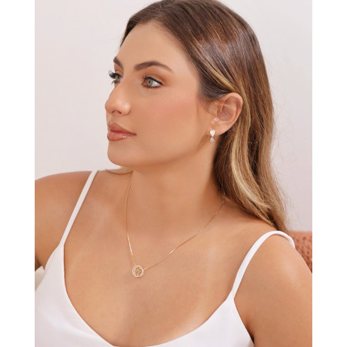 Gargantilha Filho Menina Cravejado Cristal Banhado a Ouro 18K - 45 cm