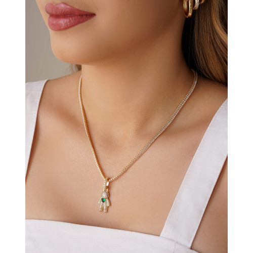 Pingente Filho Menino Cristal Coração Esmeralda 3.4 cm Banhado a Ouro 18K