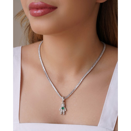 Pingente Filho Menino Cristal Coração Esmeralda 3.4 cm Ródio Branco