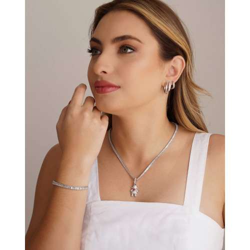 Pingente Filho Menina Cristal Coração Rubi 3.4 cm Ródio Branco