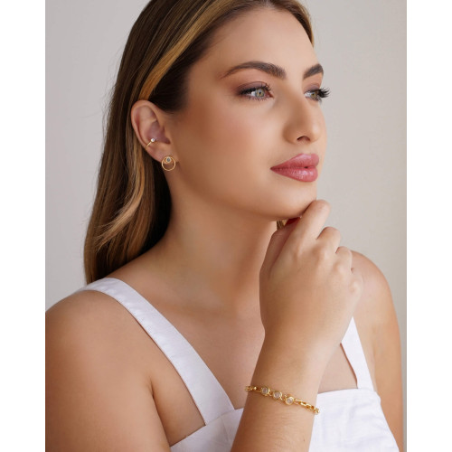 Pulseira Elos Pontos de Luz Cristal Banhado a Ouro 18K - 16 cm