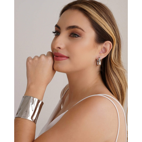 Bracelete Martelado 6.2 cm Ródio Branco