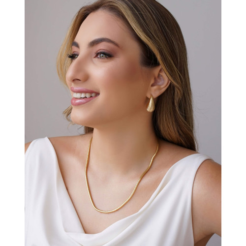 Brinco Gota Texturizada 2.8 cm Banhado a Ouro 18K