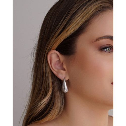 Brinco Gota Texturizada 2.8 cm Ródio Branco